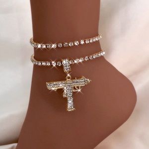 2pc Hip Hip Gun Ankle Bracelet Set